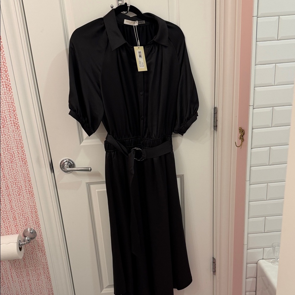 NWT Ramy Brook Janiyah black satin silk long dress size large
